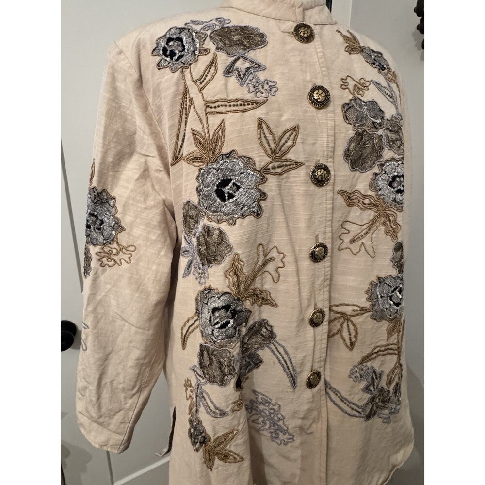 Indigo Moon Embellished Jacket Sz XL BOHO CHIC Embroidery beaded Artsy Old Money - Picture 3 of 9